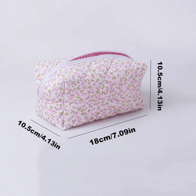 Storage Organizer Floral Puffy Quilted Makeup Bag Flower Printed Cosmetic Pouch Large Travel Cosmetic Bag Makeup Accessory - Smarsty
