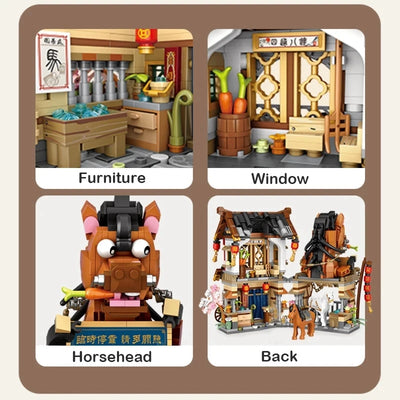 Street View Series Building blocks Izakaya Shaved Ice Shop Takoyaki Shop Coffee shop Panda Tea House model children's gift by Smarsty