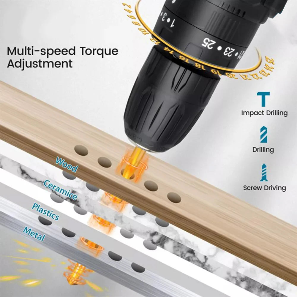 Multifunctional 21V rechargeable impact drill lithium battery cross-border flashlight gun drill electric screwdriver electric dr