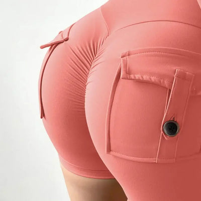 Summer Peach Butt Fitness Exercise Three-Quarter Pants Cargo Air Dry Pocket Yoga Tight lift the hips Women's Shorts - Smarsty