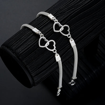 Couple Heart Bracelets Set Silver Matching Jewelry Gift - Smarsty