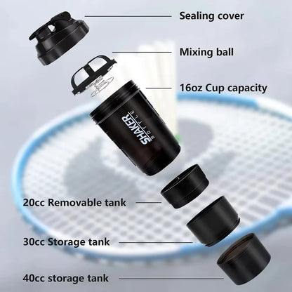 3 Layers Shaker Protein Bottle Powder Shake Cup Water Bottle Plastic Mixing Cup Body Building Exercise Bottle - Smarsty