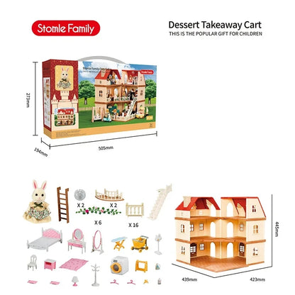 Simulation Kitchen Forest Family Small House Double Three- Story Villa Reindeer Animal Model Girl Dollhouse Furniture Toy Gifts