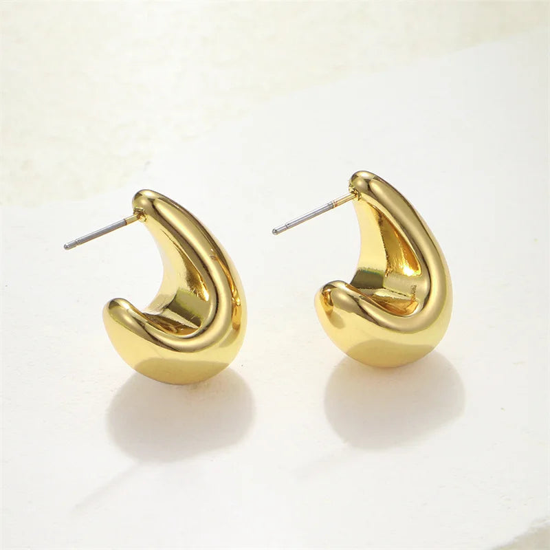 Vintage Chunky Dome Drop Earrings Gold Plated Stainless - Smarsty