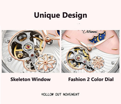 Luxury Automatic Mechanical Watch for Women with Moon Phase - Smarsty