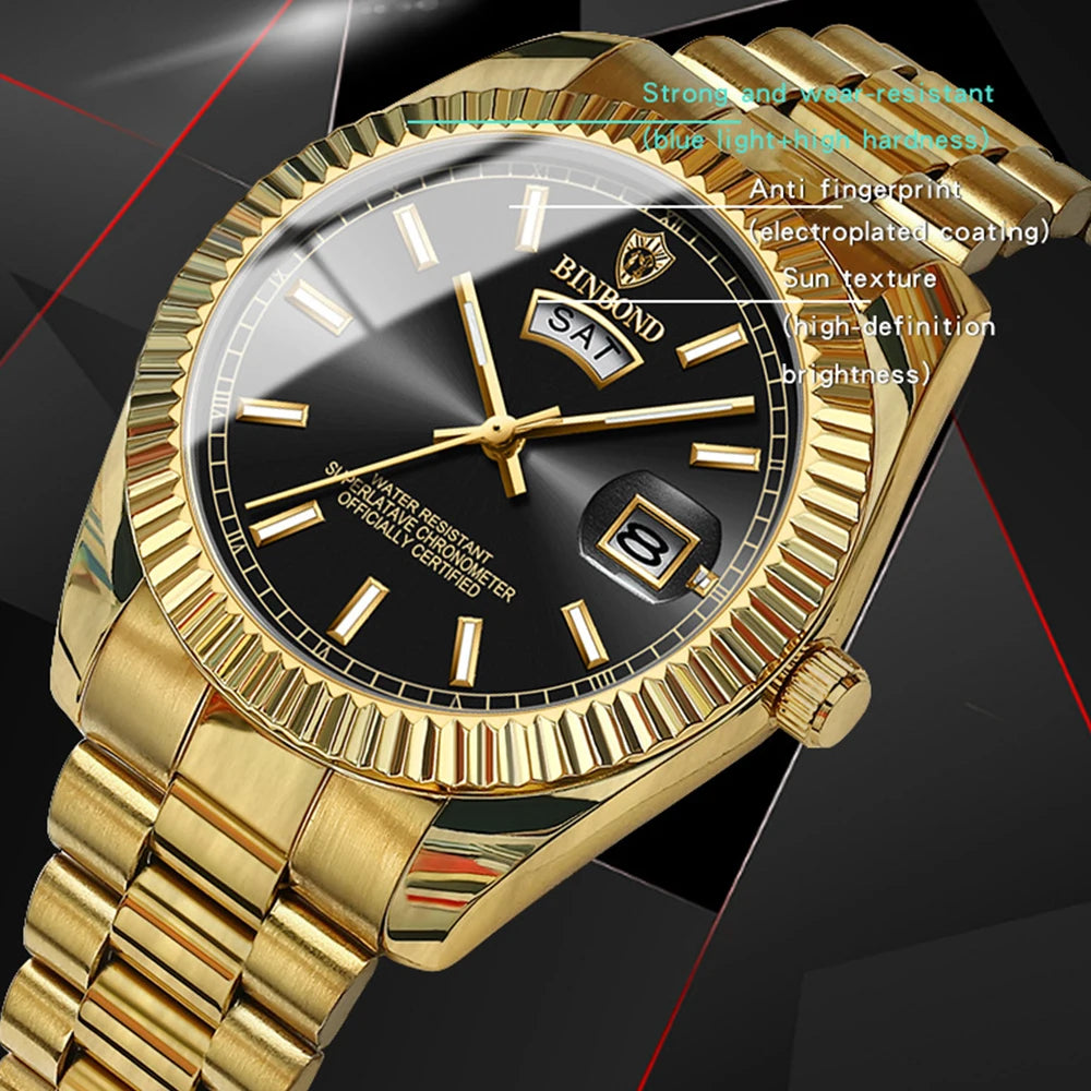 BINBOND Mens Waterproof Quartz Watch with Stainless Steel Band - Smarsty