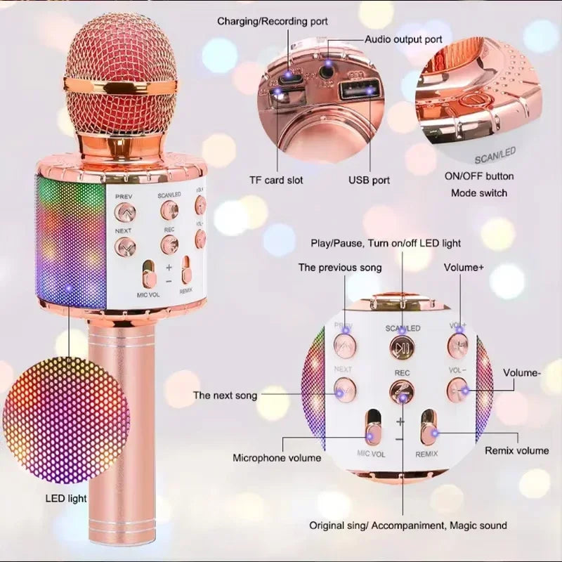 LED Wireless Bluetooth Karaoke Microphone for Kids - Smarsty