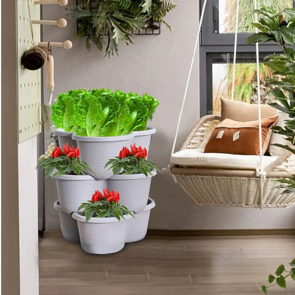 Plastic Stackable Vertical Flower Pot Multi-layer Garden Planter Tower with Movable Casters for Strawberry vegetable Frame Grow