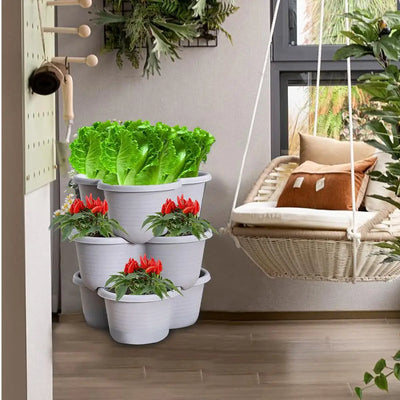 Plastic Stackable Vertical Flower Pot Multi-layer Garden Planter Tower with Movable Casters for Strawberry vegetable Frame Grow