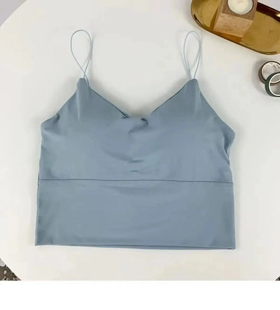 1pc Women Sexy Solid Color Camisole Ice Silk Tube Seamless Sports Tank Top Wireless Underwear Padded Bra Bralette Vest - Smarsty
