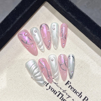 Handmade Blue Aurora Mermaid Press On Nails Set - Smarsty