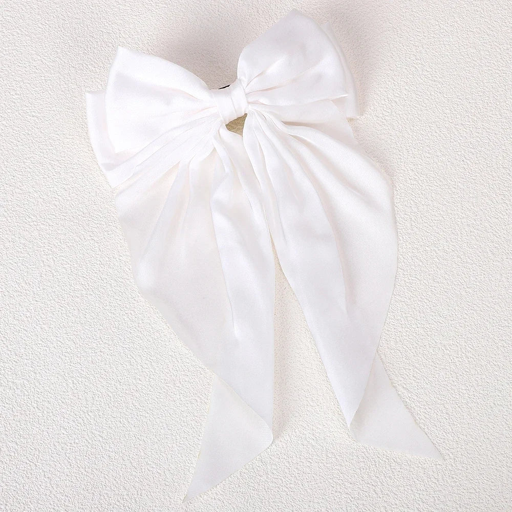 Girls Elegant Big Bow Satin Hair Clip Accessory - Smarsty
