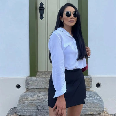 MUJER 2025 Asymmetric Skort For Women Black High Waist Mini Skirt Shorts Women Casual Bermuda Shorts Woman Summer Skirt Shorts - Smarsty