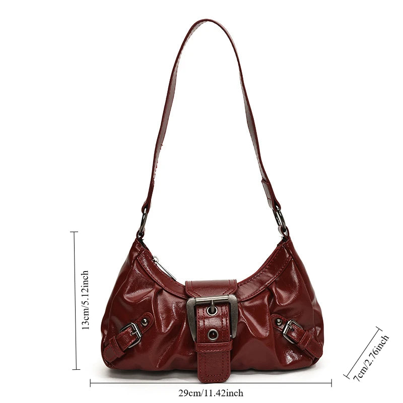 Vintage Leather Shoulder Mini Bag Y2K Wasteland Style - Smarsty