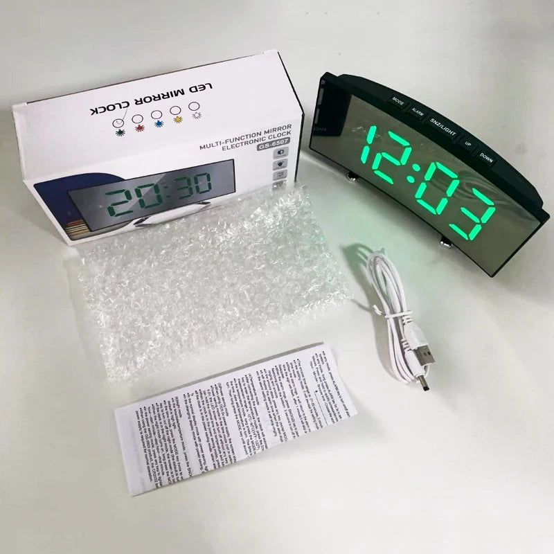 LED Curved Alarm Clock with Dual-purpose Mirror Display - Smarsty