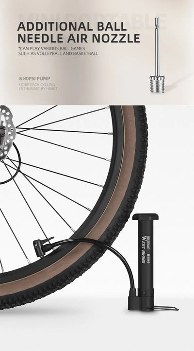 WEST BIKING MTB Bicycle Pump 80 PSI Bike Manual Air Pump Balloon Tire Inflator Schrader Valve Floor Pump Cycling Accesories - Smarsty