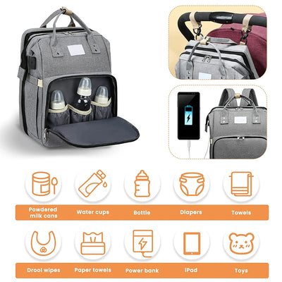 Fashionable Mommy Bag Folding Baby Bed Mother Large Capacity Portable Milk Bottle Diaper Double Shoulder Mom's Bag by Smarsty