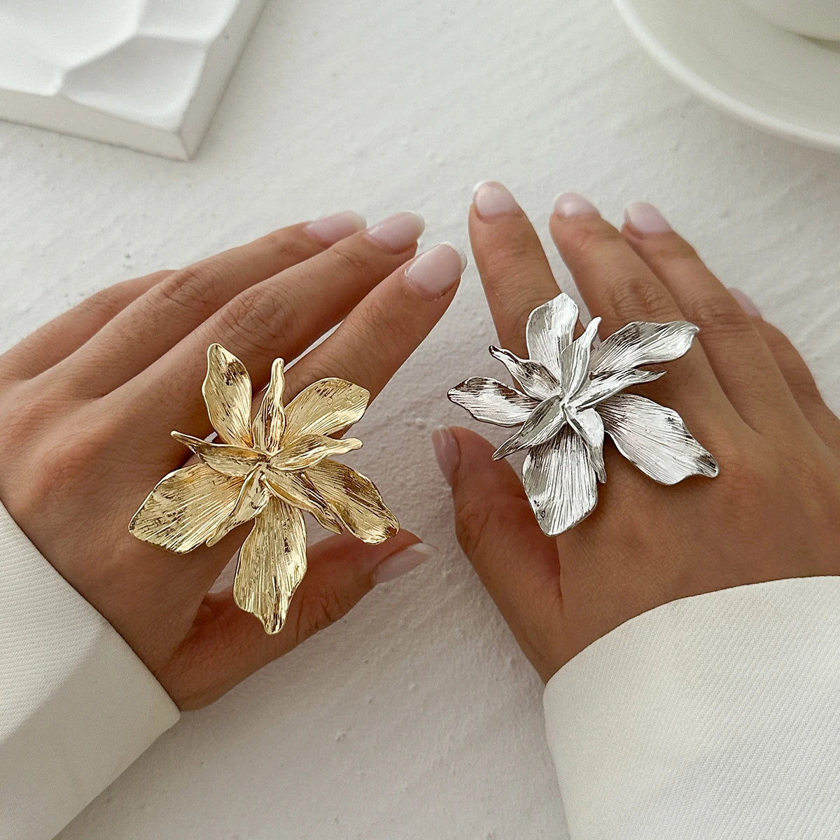 Double Layered Metal Flower Ring for Women - Smarsty