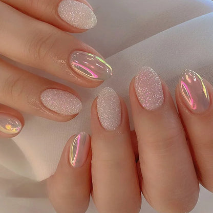 24 Piece Short French Minimalist Glitter Nail Set - Smarsty