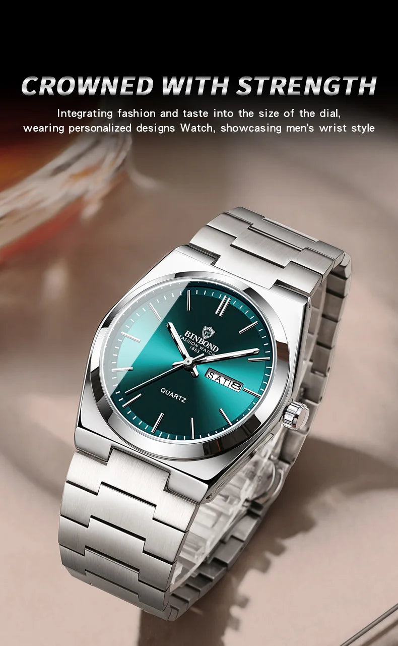 Luxury Stainless Steel Men's Watch with Double Calendar - Smarsty