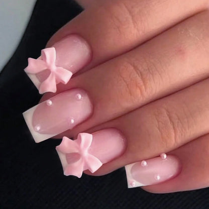 24 Piece Short Square Fake Nails with French Tips - Smarsty