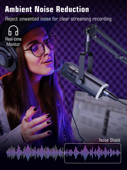 FIFINE Dynamic XLR Microphone Kit with RGB Control - Smarsty