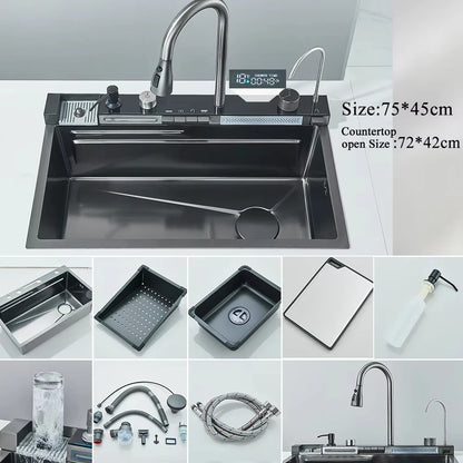 Large Stainless Steel Kitchen Sink with Digital Faucet Display - Smarsty