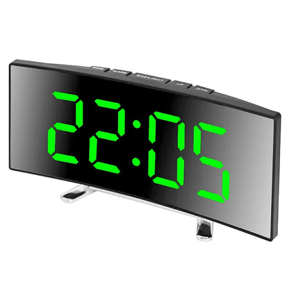 LED Curved Alarm Clock with Dual-purpose Mirror Display - Smarsty
