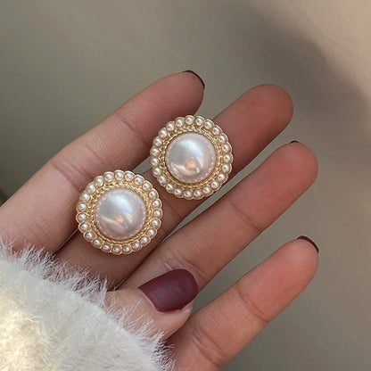 Elegant Gold Vintage Circle Drop Earrings with Baroque Pearl - Smarsty