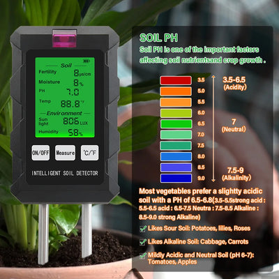Digital 6 in 1 Soil PH Meter and Tester for Garden Health - Smarsty