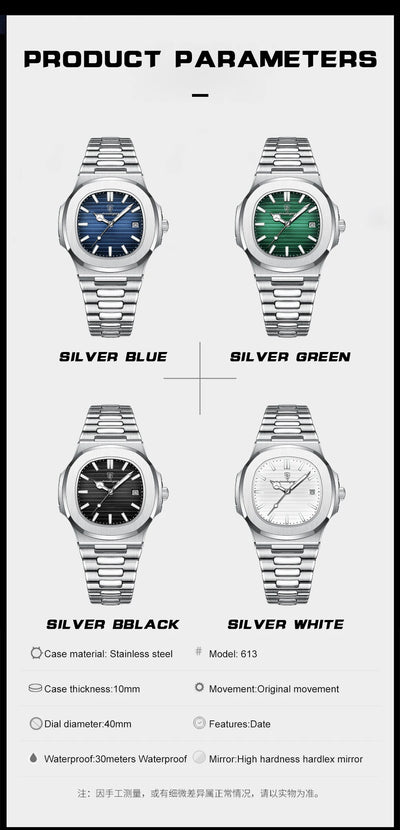 Luxury Waterproof Square Men Wristwatch with Luminous Date - Smarsty