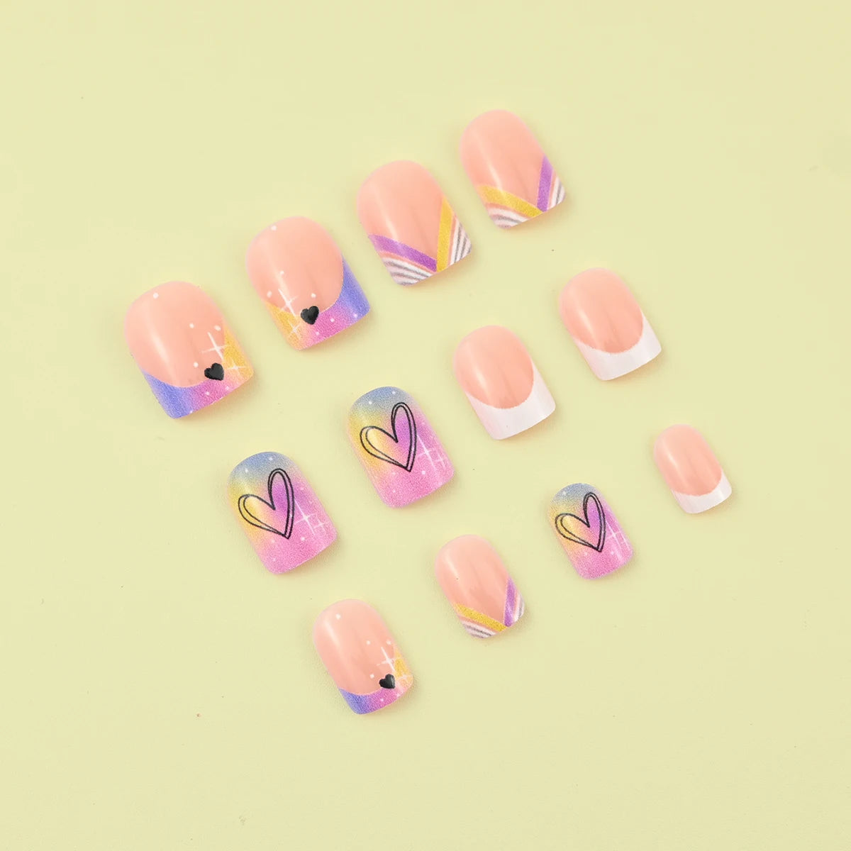 24 Piece Short Square Fake Nails with Colorful French Design - Smarsty