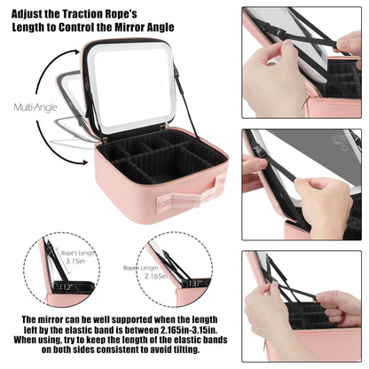 Large Travel Makeup Bag with Illuminated Mirror - Smarsty