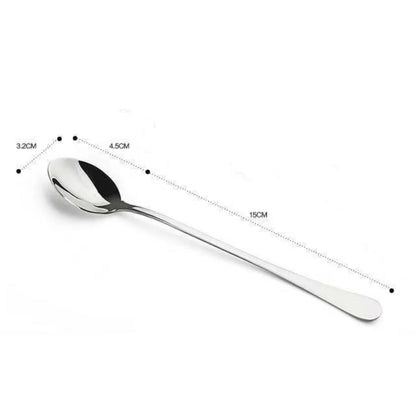 6PCS Long-handled spoon, thickened stainless steel coffee spoon, pointed stirring spoon, round-tipped spoon, ice spoon