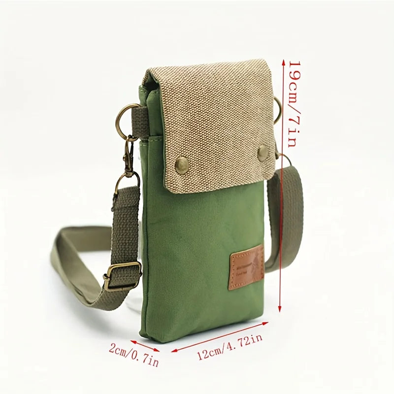 Canvas Crossbody Bag With Cell Phone Pocket And Coin Purse - Smarsty