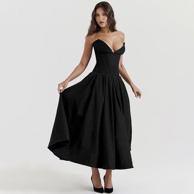 Suninheart Black Elegant Wedding Events Dress Sexy Strapless Corset Dress Midi Christmas Party Dresses for Women Clothing 2023 - Smarsty