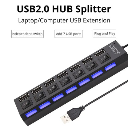 Seven Port USB 2 0 Hub With Built In Current Protection
