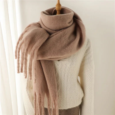 Winter Scarf for Women Cashmere Warm Solid Pashmina Blanket Wraps Female Thick Soft Bufanda Big Tassel Shawl Long Poncho Echarpe - Smarsty