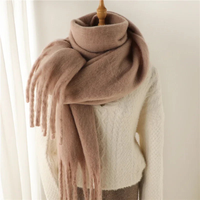 Winter Scarf for Women Cashmere Warm Solid Pashmina Blanket Wraps Female Thick Soft Bufanda Big Tassel Shawl Long Poncho Echarpe - Smarsty