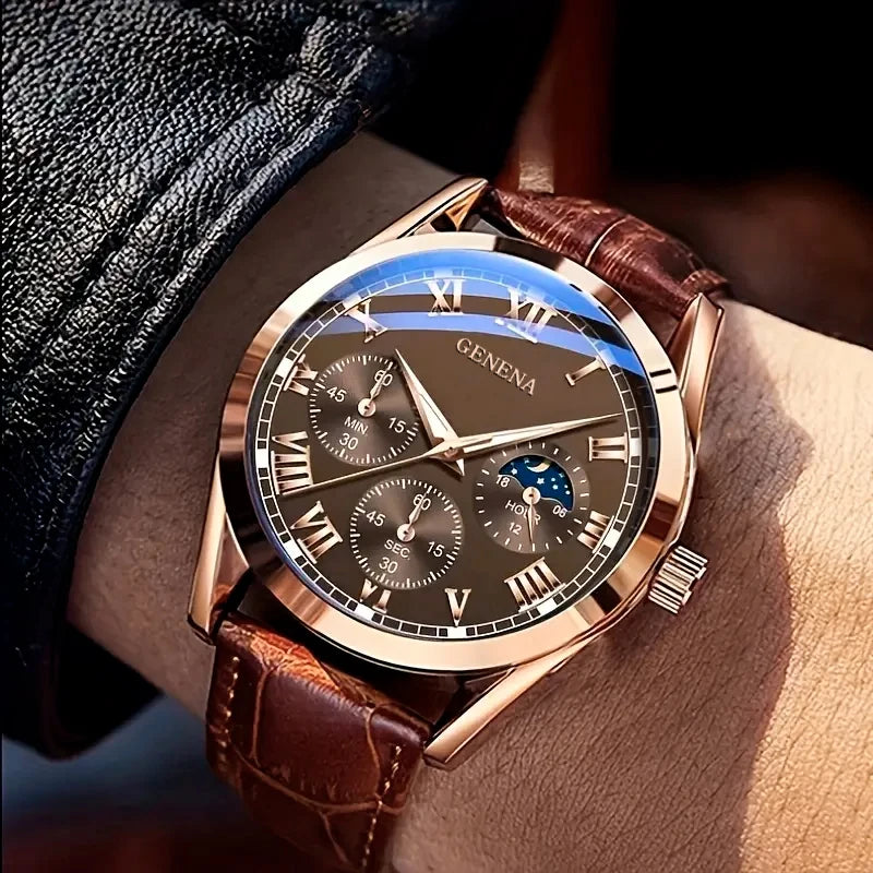 Men's Casual Quartz Watch with Leather Band - Smarsty
