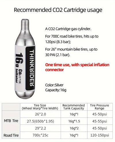 ThinkRider CO2 Pump For Bicycle Schrader Presta Adapter Bike Pump Inflator Aluminum Tire Tube Mini size MTB Bicycle Pumps CO2 Ca - Smarsty