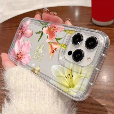 Clear Floral Phone Case Anti Fingerprint For iPhone 15 16 17 - Smarsty