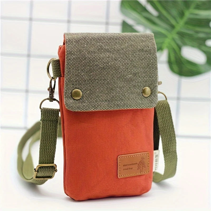 Canvas Crossbody Bag With Cell Phone Pocket And Coin Purse - Smarsty