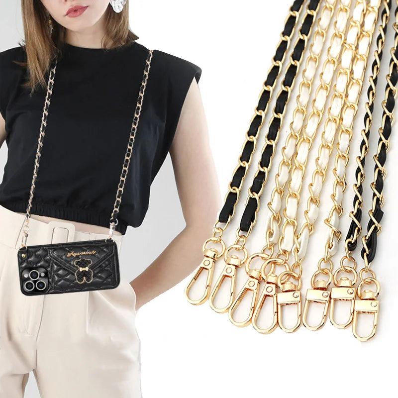 PU Leather Metal Chain Accessories Crossbody Shoulder Portable Wrist Bag Chain Strap Replacement Luggage Accessories Versatile