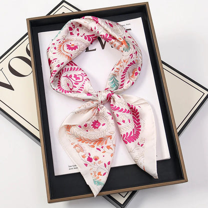 Bohemian Silk Square Scarf for Women Luxury Floral Print - Smarsty