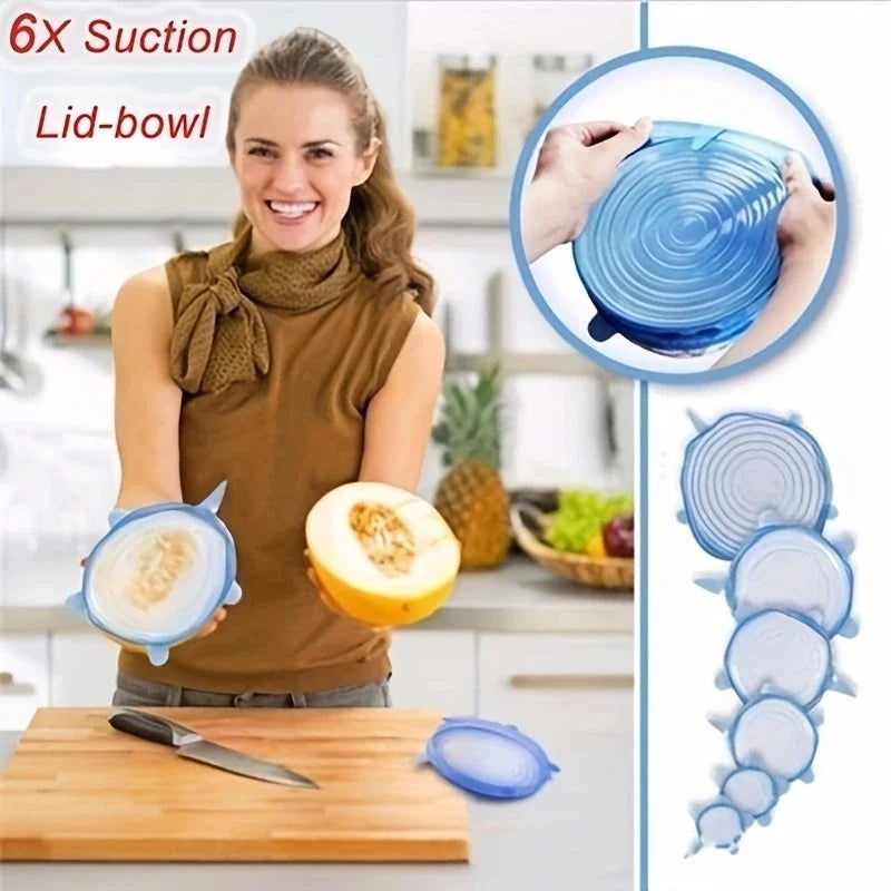6Pcs/Set Transparent Silicone Kitchen Utensils Fresh-keeping Stretch Universal Bowl Cover Refrigerator Microwave Oven Sealed