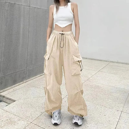 American retro tooling slacks female drape straight beam foot trousers summertime joker loose ins wide-legged pants - Smarsty