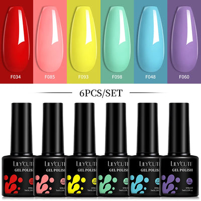 LILYCUTE 6 Pcs Gel Nail Polish Set Bright Pink Varnish - Smarsty