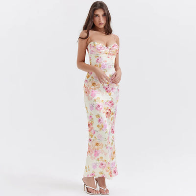 Suninheart Summer Spaghetti Strap Floral Print Party Dresses Elegant Maxi Bodycon Wedding Guest Holiday Dress New In Dress 2023 - Smarsty