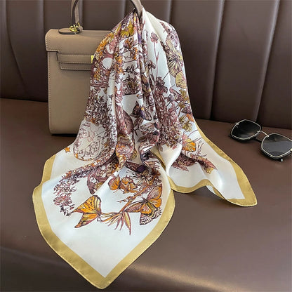 Luxury Silk Skinny Scarf with Cat Print for Women - Smarsty